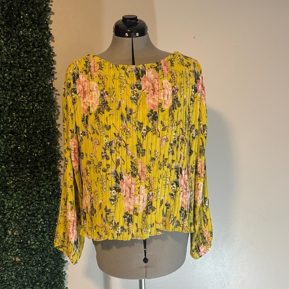 Elegant Floral Print Blouse - Yellow and Pink